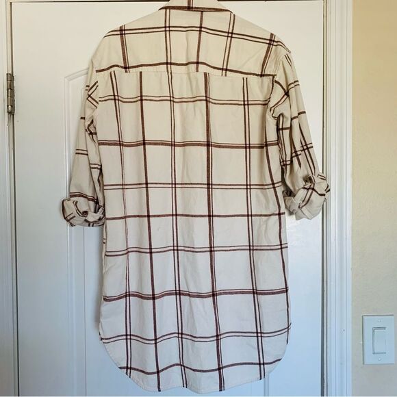 Universal Thread Cute Cream & Brown Plaid Flannel Dress/Shacket with Pockets | M - Picture 9 of 9